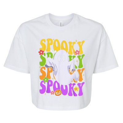 Retro Groovy Ghost Halloween Costume SPOOKY VIBES Bella+Canvas Jersey Crop Tee