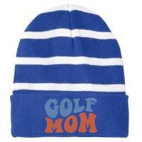 Retro Groovy Golf Mom Mothers Day 70s Boho Wavy Funny Gift Striped Beanie with Solid Band