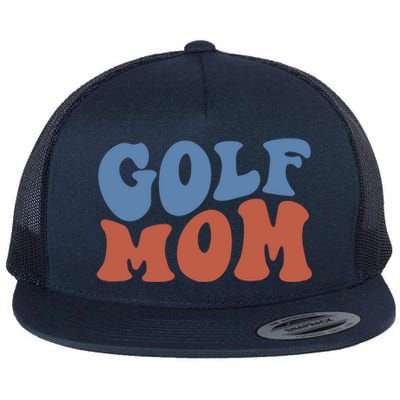 Retro Groovy Golf Mom Mothers Day 70s Boho Wavy Funny Gift Flat Bill Trucker Hat