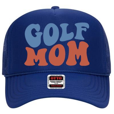 Retro Groovy Golf Mom Mothers Day 70s Boho Wavy Funny Gift High Crown Mesh Back Trucker Hat