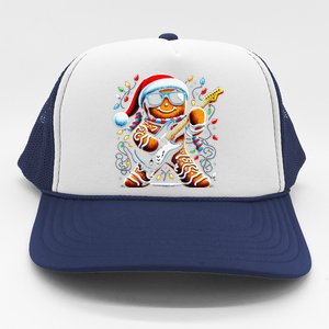 Rock Guitar Gingerbread Playing Guitar Funny Christmas Xmas Trucker Hat