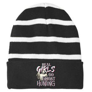 Real Girl Go Ghost Hunting Paranormal Halloween Activity Striped Beanie with Solid Band