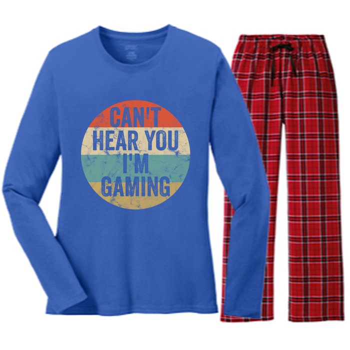 Retro Gaming Great Gift Can't Hear You I'm Gaming Funny Gamer Vintage Gift Women's Long Sleeve Flannel Pajama Set 