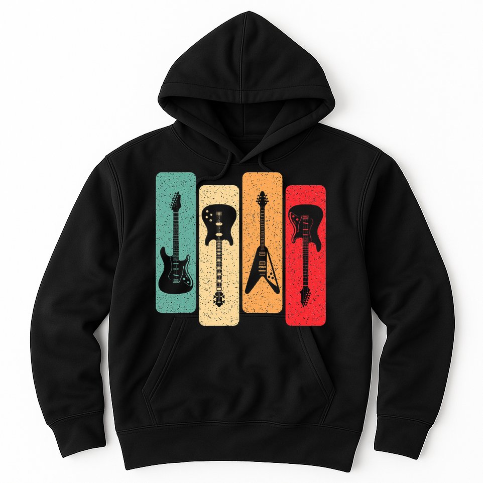 Retro Guitars Guitarist Electric Bass Guitar Rock Music Hoodie