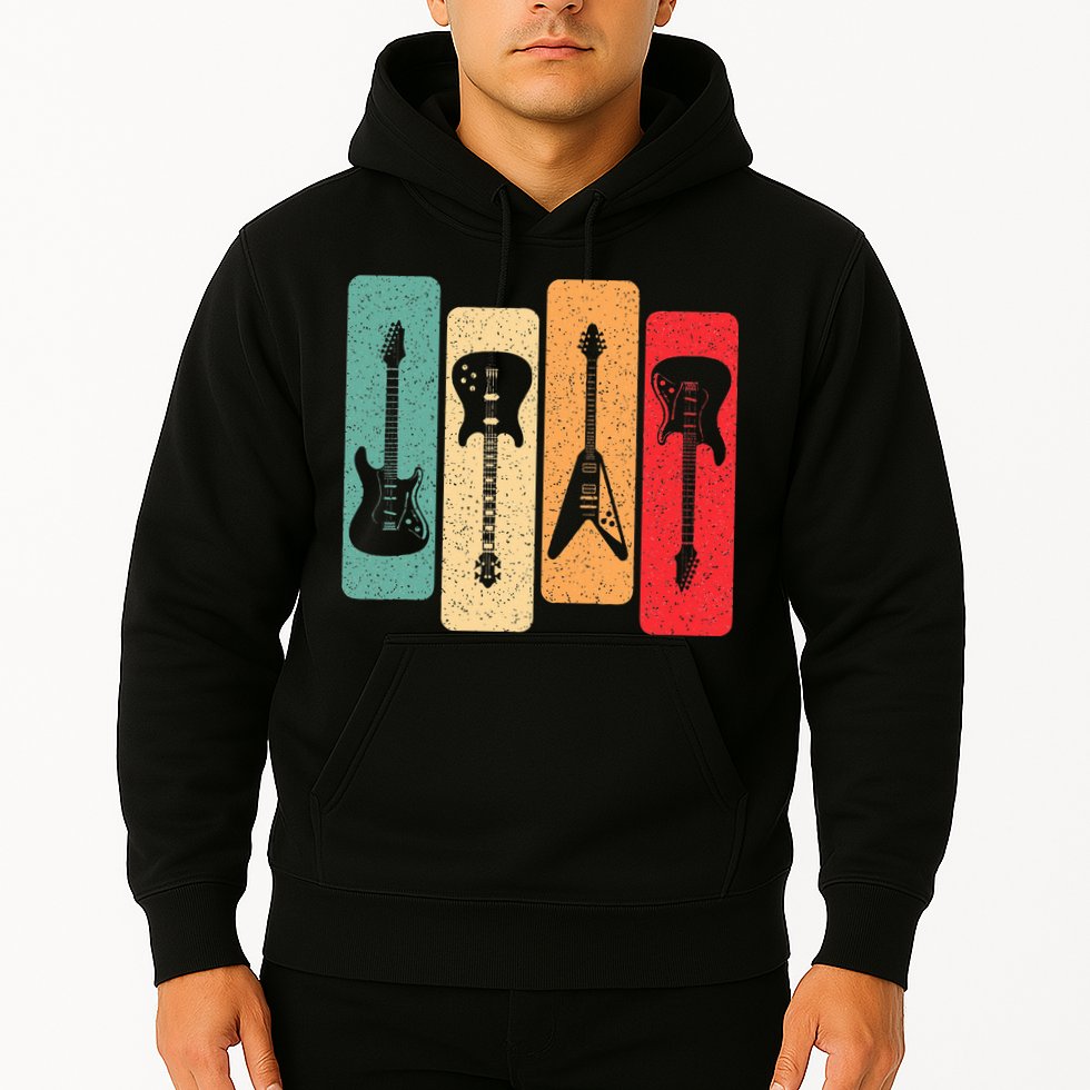 Retro Guitars Guitarist Electric Bass Guitar Rock Music Hoodie
