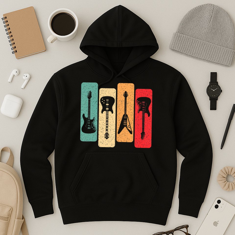 Retro Guitars Guitarist Electric Bass Guitar Rock Music Hoodie