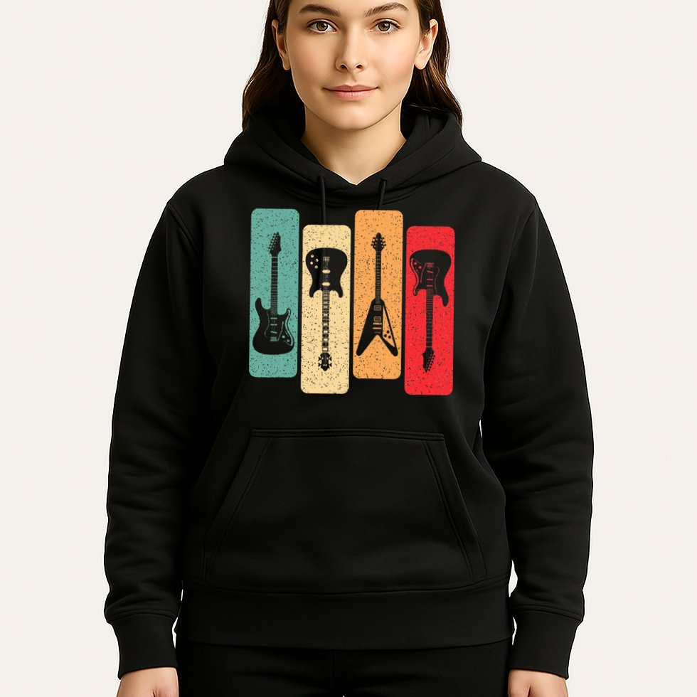 Retro Guitars Guitarist Electric Bass Guitar Rock Music Hoodie