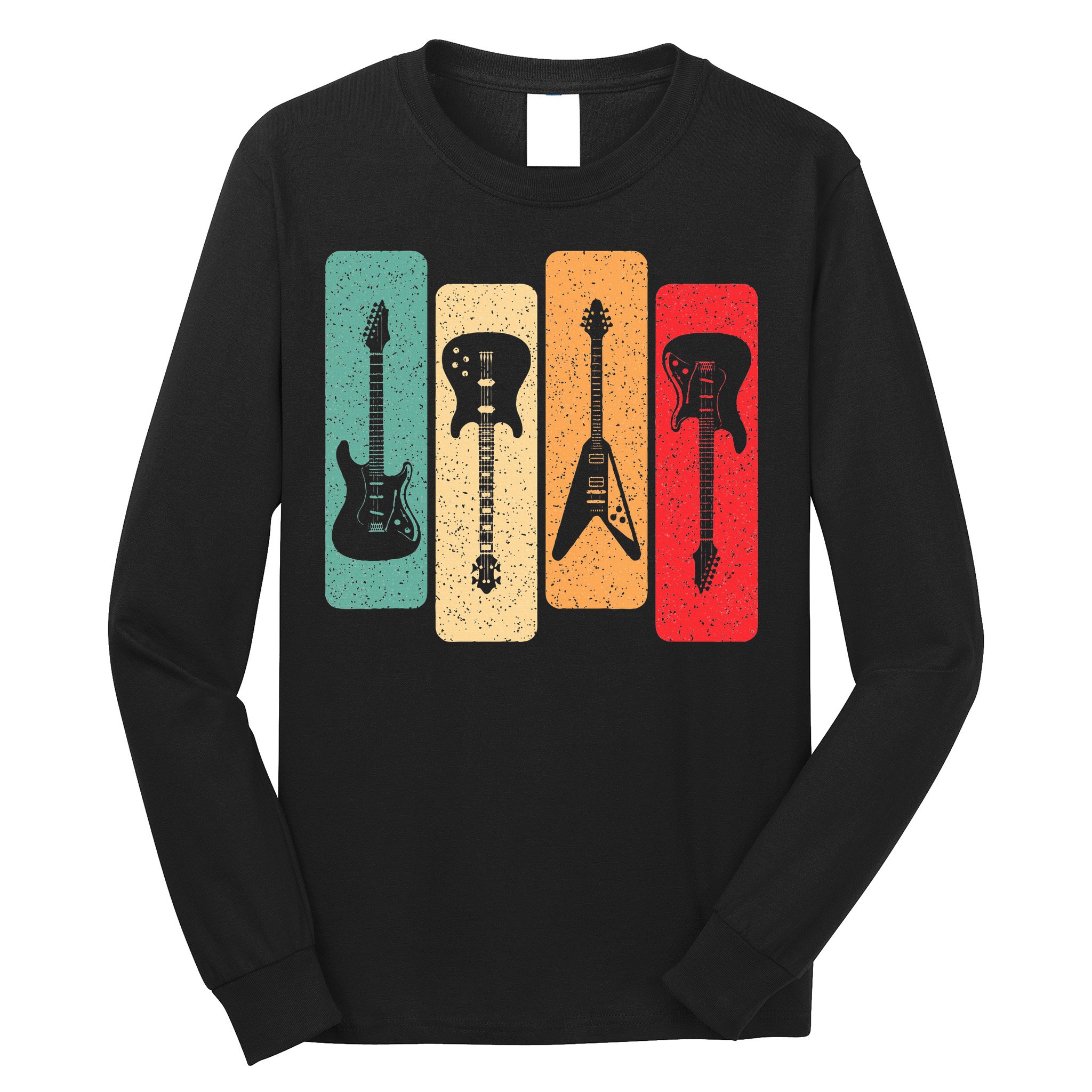 Retro Guitars Guitarist Electric Bass Guitar Rock Music Long Sleeve Shirt