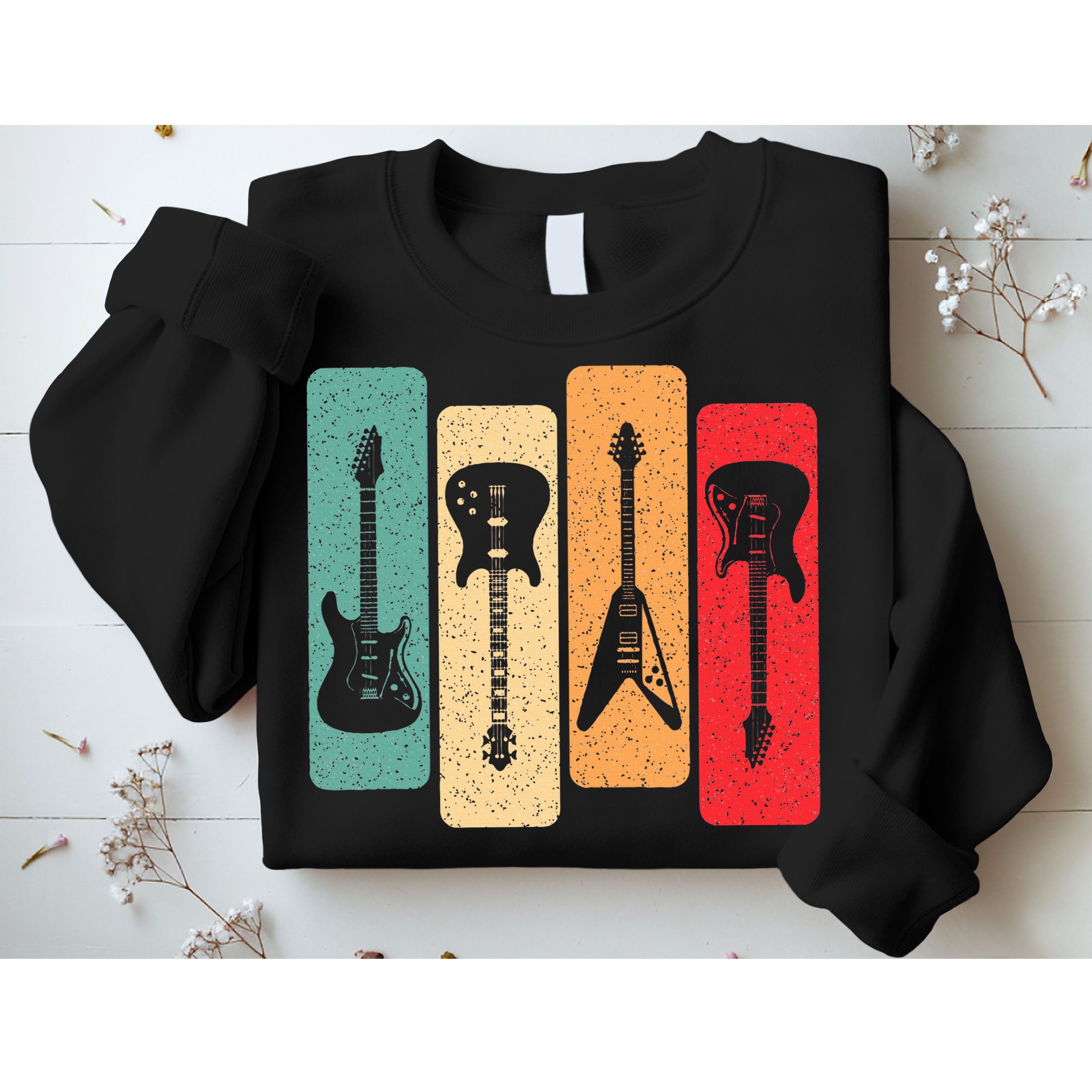 Retro Guitars Guitarist Electric Bass Guitar Rock Music Sweatshirt