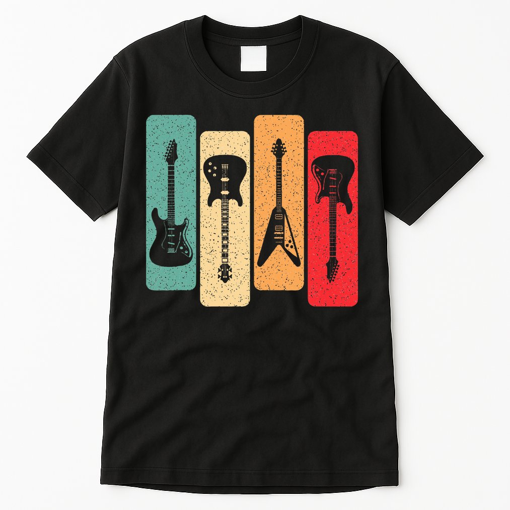 Retro Guitars Guitarist Electric Bass Guitar Rock Music Tall T-Shirt