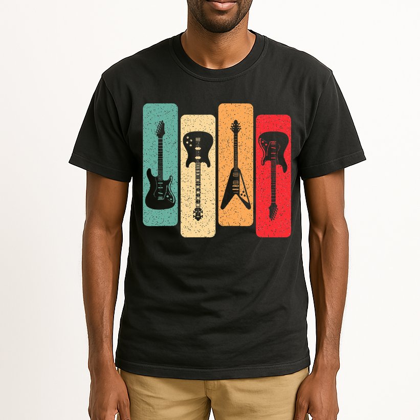 Retro Guitars Guitarist Electric Bass Guitar Rock Music Tall T-Shirt