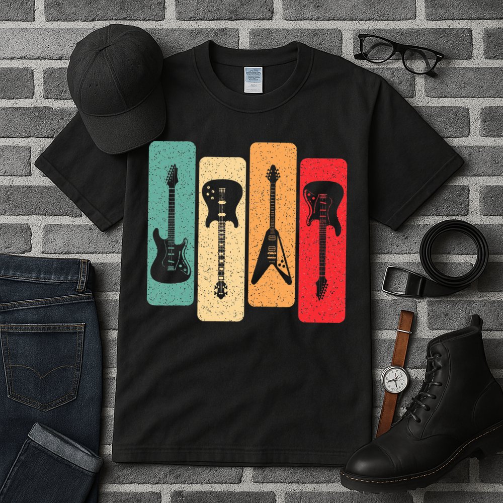 Retro Guitars Guitarist Electric Bass Guitar Rock Music Tall T-Shirt