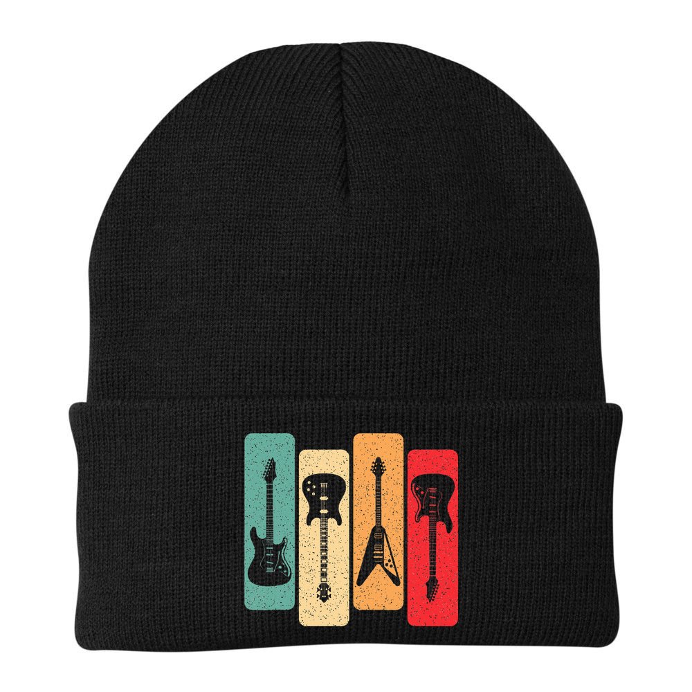 Retro Guitars Guitarist Electric Bass Guitar Rock Music Beanie