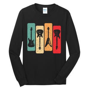 Retro Guitars Guitarist Electric Bass Guitar Rock Music Tall Long Sleeve T-Shirt