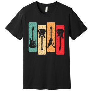 Retro Guitars Guitarist Electric Bass Guitar Rock Music Premium T-Shirt