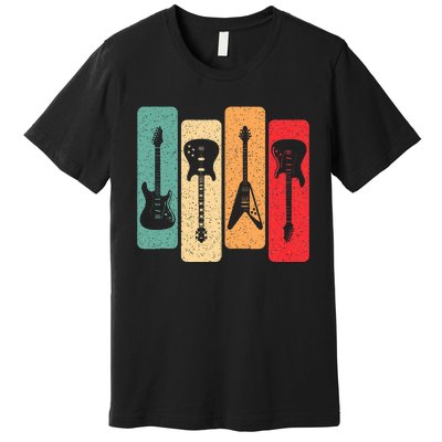 Retro Guitars Guitarist Electric Bass Guitar Rock Music Premium T-Shirt