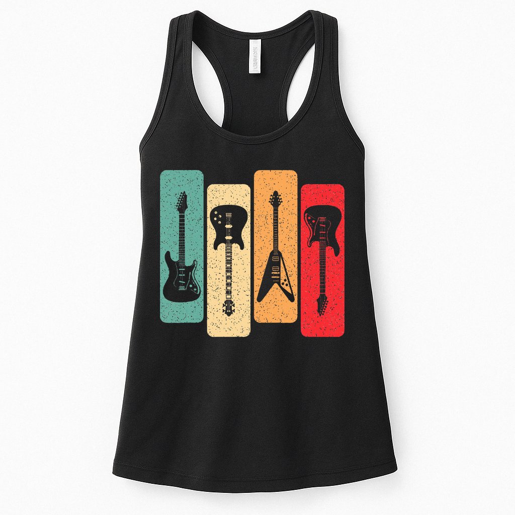 Retro Guitars Guitarist Electric Bass Guitar Rock Music Womens Tank Top