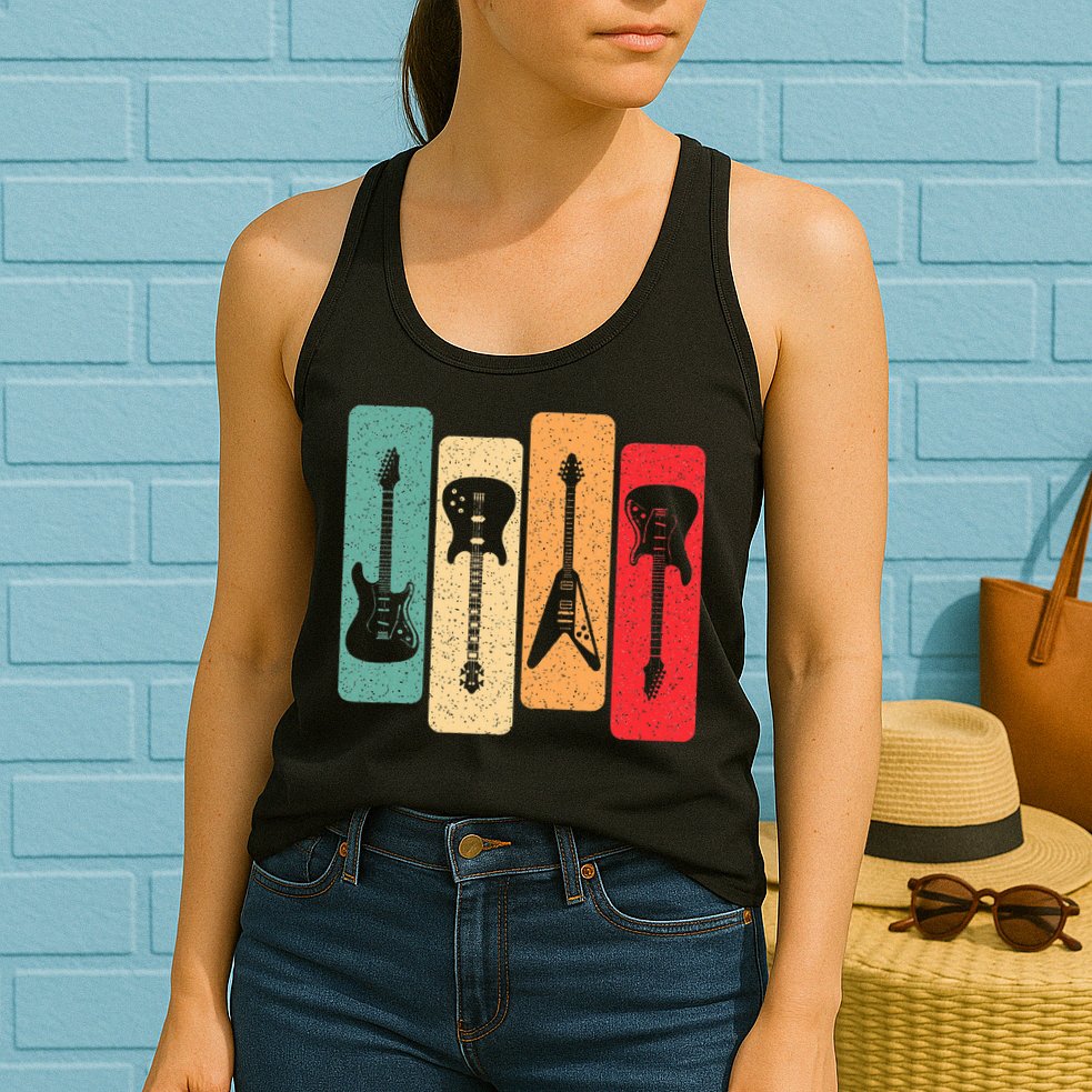 Retro Guitars Guitarist Electric Bass Guitar Rock Music Womens Tank Top
