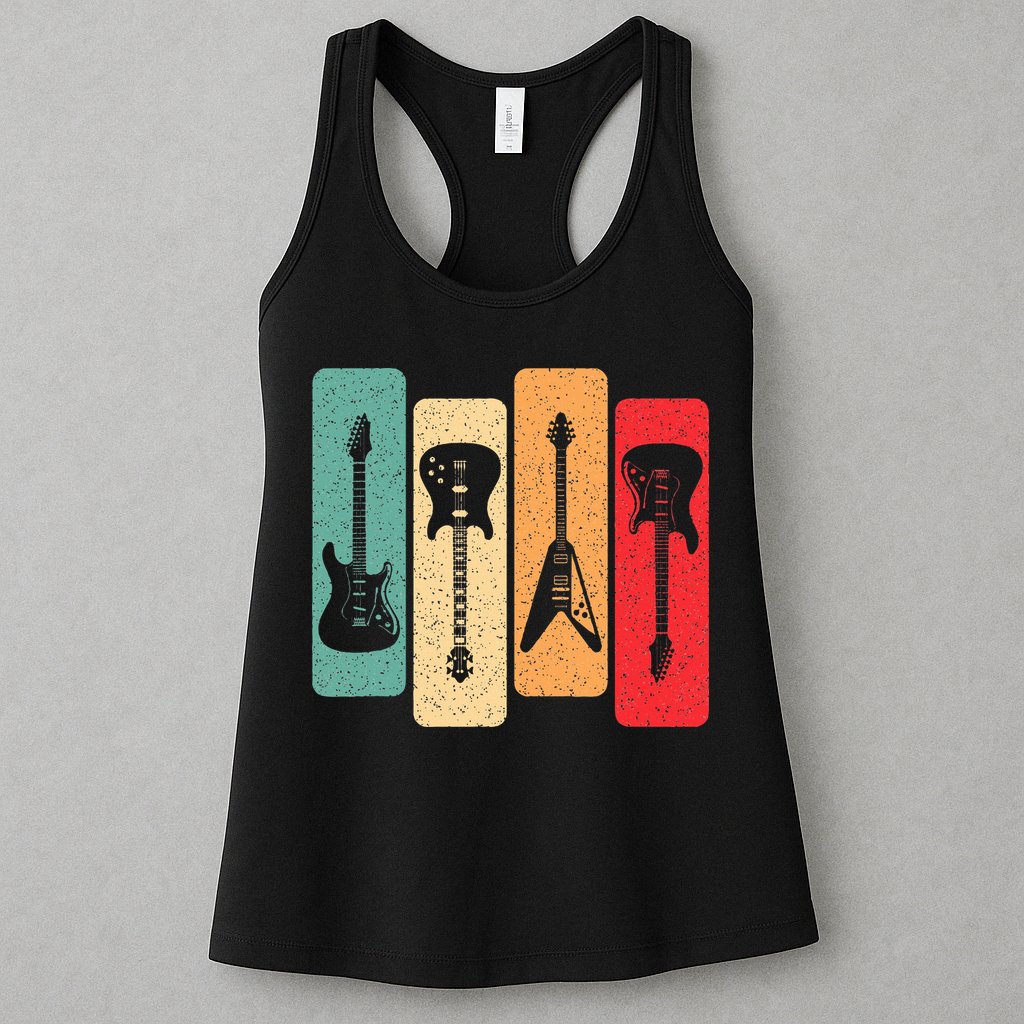 Retro Guitars Guitarist Electric Bass Guitar Rock Music Womens Tank Top