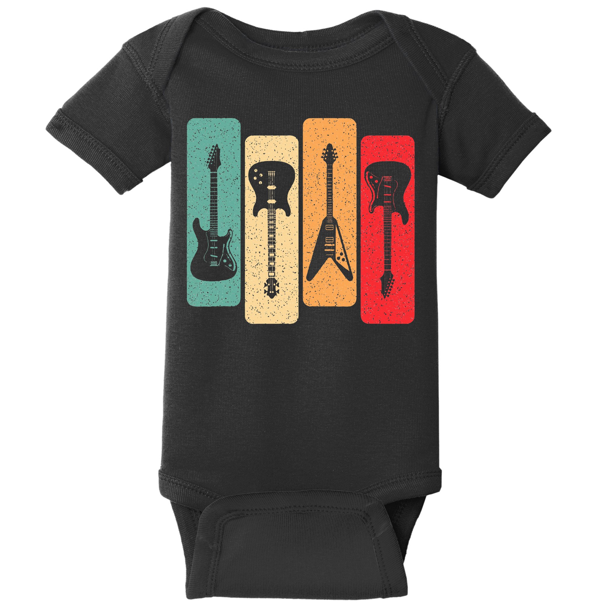 Retro Guitars Guitarist Electric Bass Guitar Rock Music Baby Bodysuit