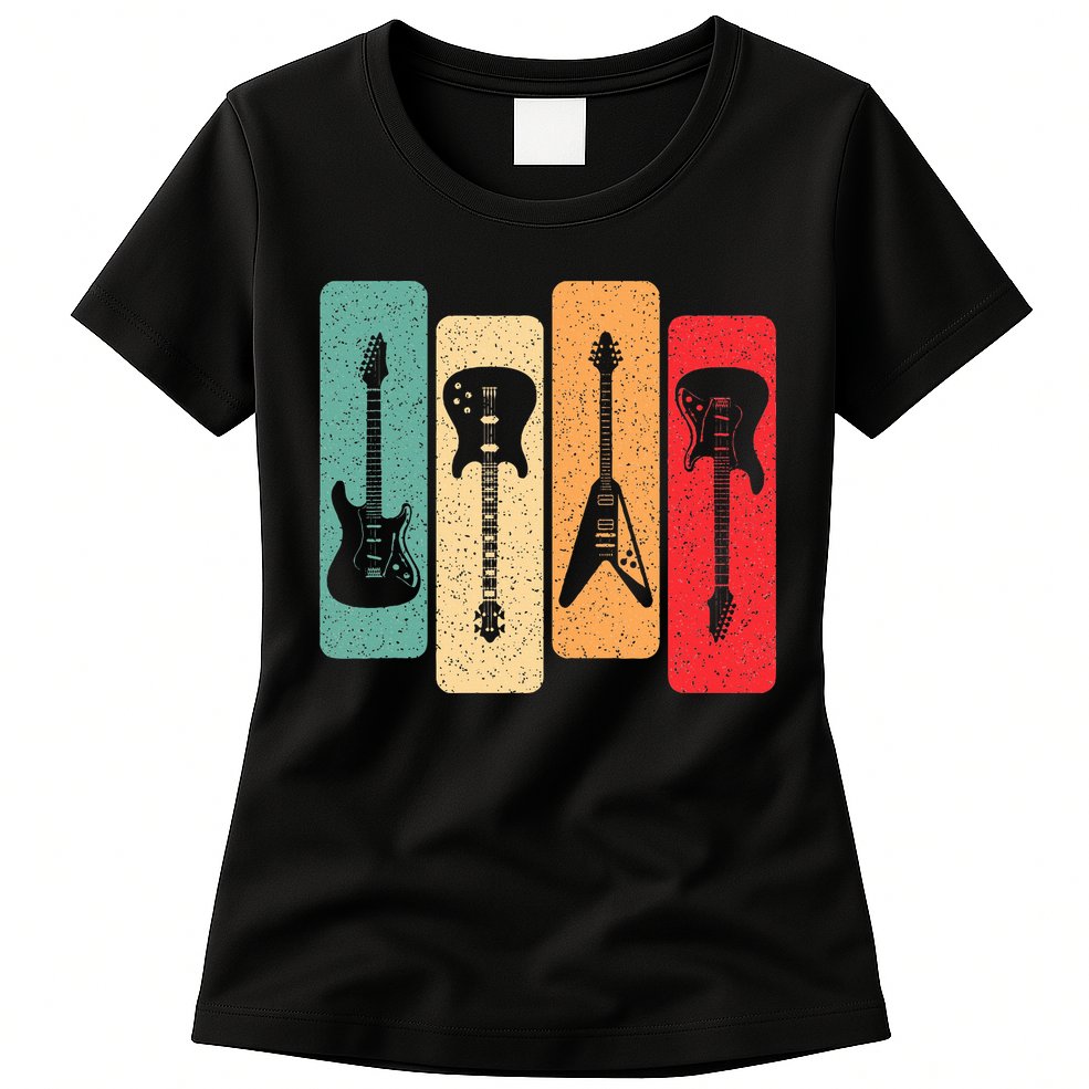 Retro Guitars Guitarist Electric Bass Guitar Rock Music Womens T-Shirt