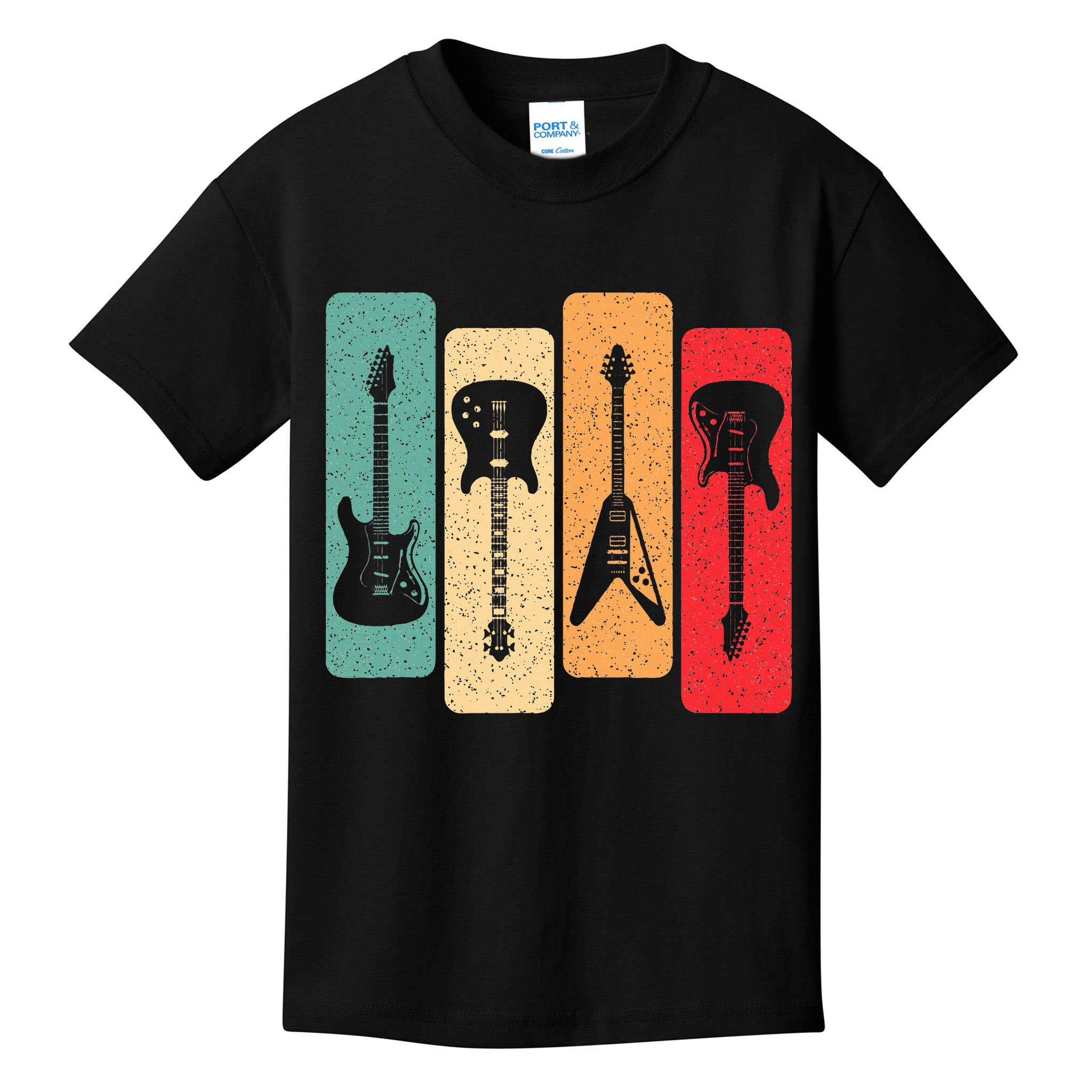 Retro Guitars Guitarist Electric Bass Guitar Rock Music Kids T-Shirt