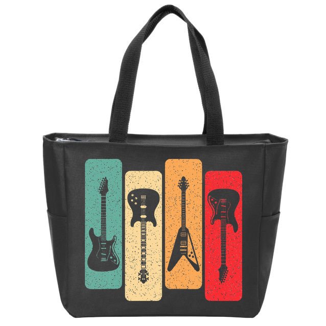 Retro Guitars Guitarist Electric Bass Guitar Rock Music Zip Tote Bag