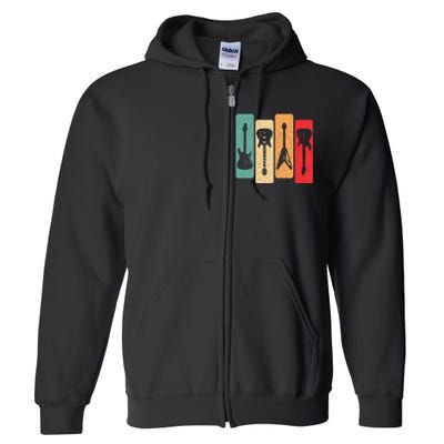 Retro Guitars Guitarist Electric Bass Guitar Rock Music Full Zip Hoodie