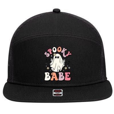 Retro Groovy Ghost Boo Stay Spooky Babe Halloween Costume Gift 7 Panel Mesh Trucker Snapback Hat