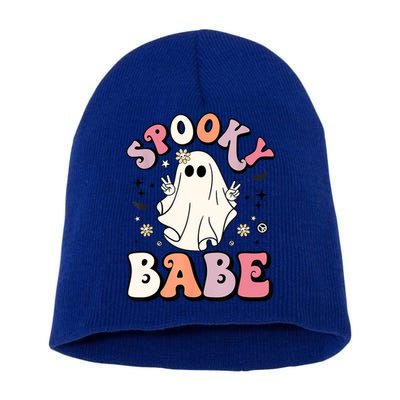 Retro Groovy Ghost Boo Stay Spooky Babe Halloween Costume Gift Short Acrylic Beanie