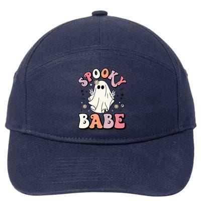 Retro Groovy Ghost Boo Stay Spooky Babe Halloween Costume Gift 7-Panel Snapback Hat