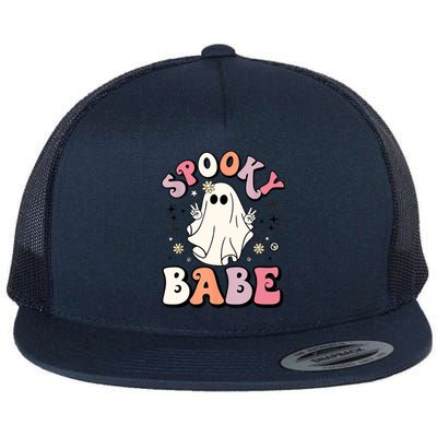 Retro Groovy Ghost Boo Stay Spooky Babe Halloween Costume Gift Flat Bill Trucker Hat