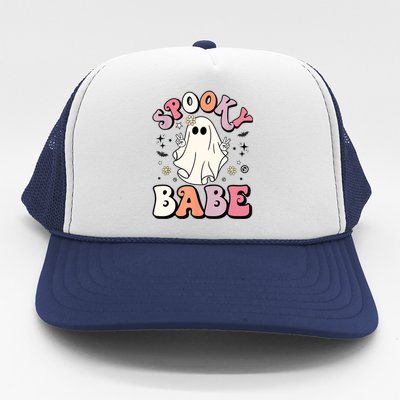 Retro Groovy Ghost Boo Stay Spooky Babe Halloween Costume Gift Trucker Hat