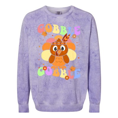 Retro Groovy Gobble Gobble Turkey Pilgrim Thanksgiving Gift Colorblast Crewneck Sweatshirt