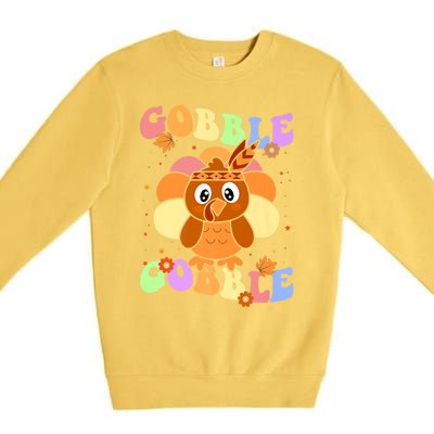 Retro Groovy Gobble Gobble Turkey Pilgrim Thanksgiving Gift Premium Crewneck Sweatshirt