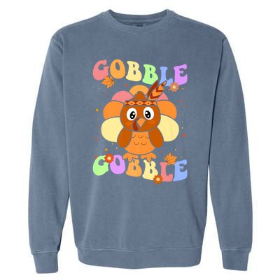 Retro Groovy Gobble Gobble Turkey Pilgrim Thanksgiving Gift Garment-Dyed Sweatshirt