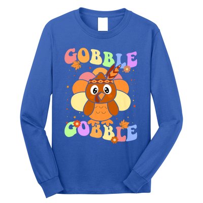 Retro Groovy Gobble Gobble Turkey Pilgrim Thanksgiving Gift Long Sleeve Shirt