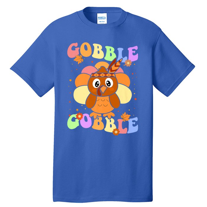 Retro Groovy Gobble Gobble Turkey Pilgrim Thanksgiving Gift Tall T-Shirt