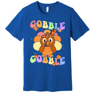 Retro Groovy Gobble Gobble Turkey Pilgrim Thanksgiving Gift Premium T-Shirt