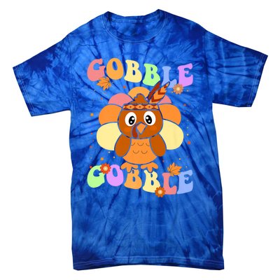 Retro Groovy Gobble Gobble Turkey Pilgrim Thanksgiving Gift Tie-Dye T-Shirt