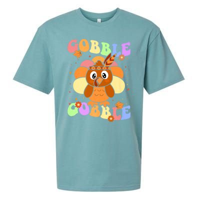 Retro Groovy Gobble Gobble Turkey Pilgrim Thanksgiving Gift Sueded Cloud Jersey T-Shirt