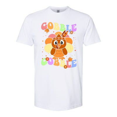 Retro Groovy Gobble Gobble Turkey Pilgrim Thanksgiving Gift Softstyle CVC T-Shirt