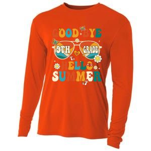 Retro Groovy Goodbye 9th Grade Graduation Hello Summer Funny Gift Cooling Performance Long Sleeve Crew