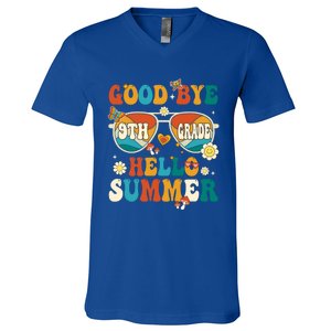 Retro Groovy Goodbye 9th Grade Graduation Hello Summer Funny Gift V-Neck T-Shirt