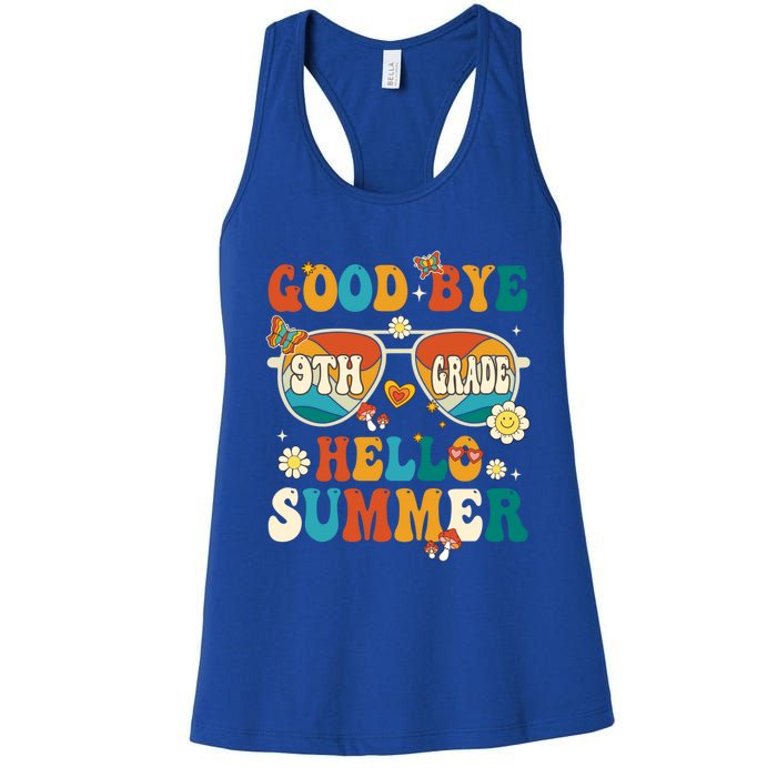 Retro Groovy Goodbye 9th Grade Graduation Hello Summer Funny Gift Women's Racerback Tank