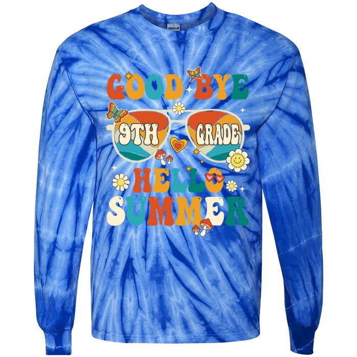 Retro Groovy Goodbye 9th Grade Graduation Hello Summer Funny Gift Tie-Dye Long Sleeve Shirt