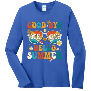 Retro Groovy Goodbye 9th Grade Graduation Hello Summer Funny Gift Ladies Long Sleeve Shirt