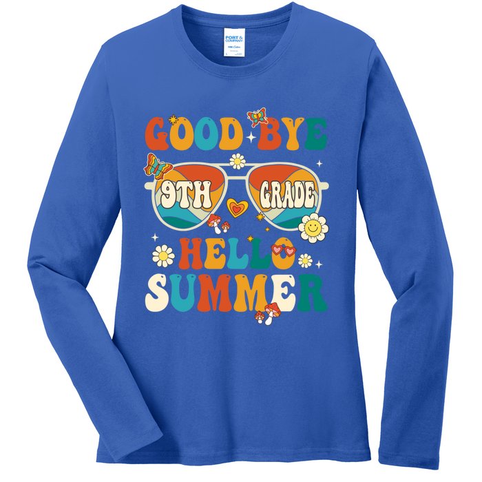 Retro Groovy Goodbye 9th Grade Graduation Hello Summer Funny Gift Ladies Long Sleeve Shirt