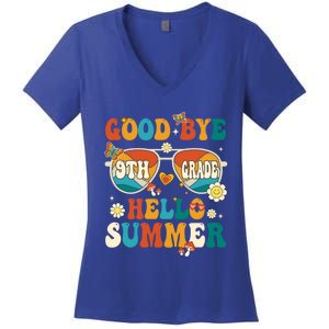 Retro Groovy Goodbye 9th Grade Graduation Hello Summer Funny Gift Women's V-Neck T-Shirt