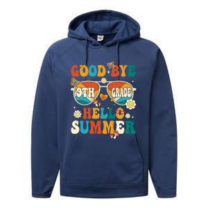 Retro Groovy Goodbye 9th Grade Graduation Hello Summer Funny Gift Performance Fleece Hoodie